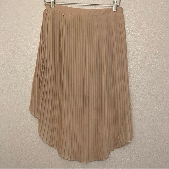 Forever 21 Hi Low Beige tan Pleated midi Skirt chiffon-Large - Picture 2 of 7